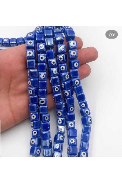 ella'nın çarşısı Seramik Küp Mavi Nazar Boncuğu. 1 Cm X 1 Cm. 10 Adet.