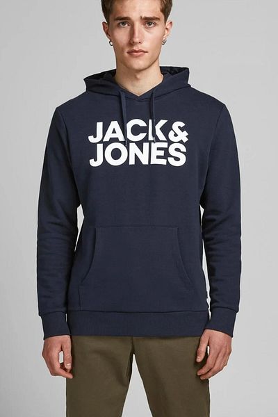 Jack & Jones Men's Sweatshirt Navy Blue 12152840 Jjecorp Logo Sweat Hood Noos
