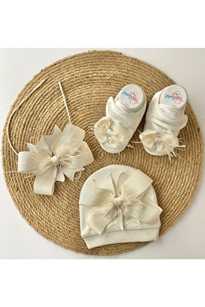 irembaby Anne Bebek Lohusa Seti Krem Lohusa Tacı Bebek Şapkası Ve Bebek Ayakk...