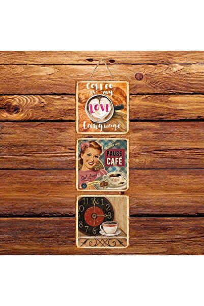 hazalshop Αφίσα Pause Coffee Τριπλό Ρετρό Ξύλο