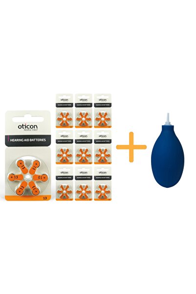Oticon 13 Numara Işitme Cihazı Pili (10 Paket X 6= 60 Adet) + Temizleme Pompa...
