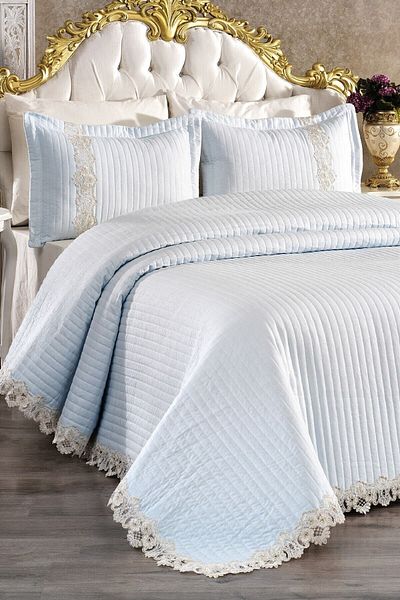 Evlen Home Collection Set cuvertură de pat dublă Mihrimah Lace 100% bumbac (Pique) Albastru