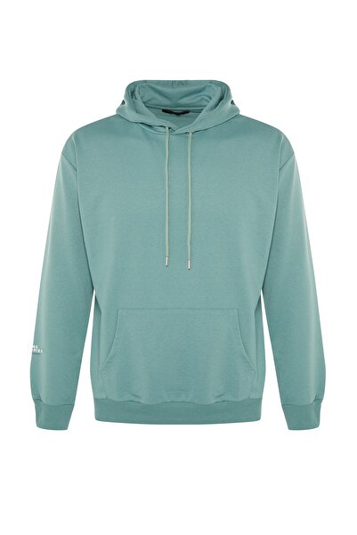 Trendyol Collection Суитшърт с дълъг ръкав, качулка и широк разкроен гръб в ментово сиво TMNAW23SW00018