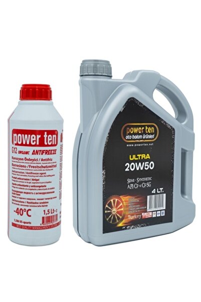 Powerten 20W50 Motor Yağı 4 Litre + Kırmızı Antifriz -40°C 1.5 Litre | 2025