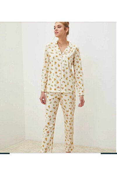 LC Waikiki Dámská bavlněná pyžama s dlouhým rukávem s květinovým vzorem