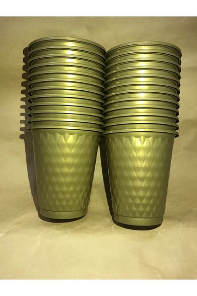 Deniz Party Store Gold Plastic Patterned Cup 25 Pieces 250 Cc