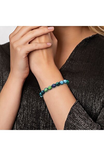 Tesbihane سوار شفاء نسائي من مكرامية مجدول على شكل كرة أرضية مع مزيج متعدد من الحجر الطبيعي