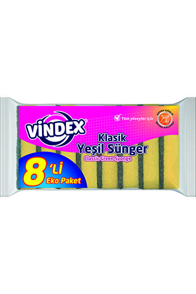 Vindex إسفنجة أطباق كلاسيكية باللون الأخضر، 8 عبوات