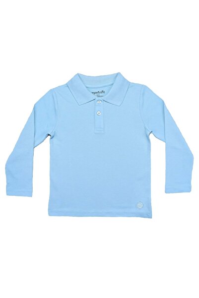 OrganicKid Polo Yaka Basic Mavi Uzun Kollu Çocuk T-shirt