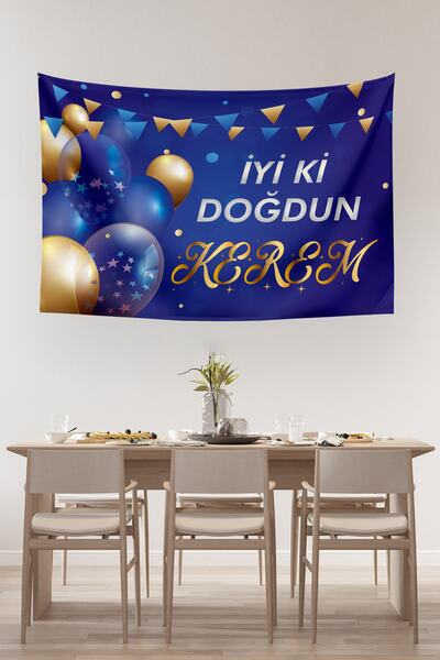 Vagonik Isme Kişiye Özel Sarı-lacivert Konsept Doğum Günü Parti Duvar Örtüsü