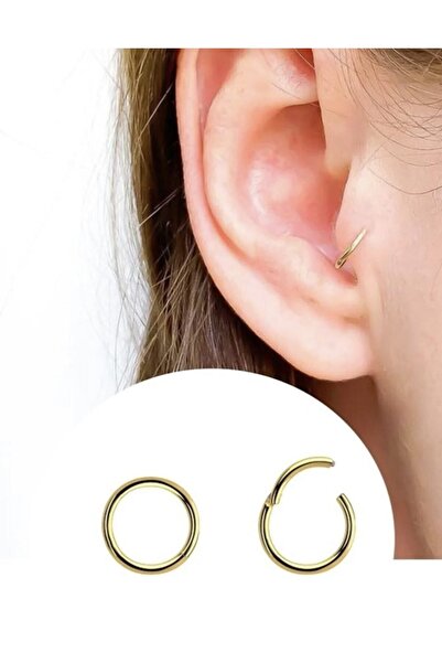 Arescollection Cerrahi Çelik Gold Renk 2 Adet Menteşeli Tam Halka Tragus Helix Kıkırdak Lobe Uyumlu Piercing