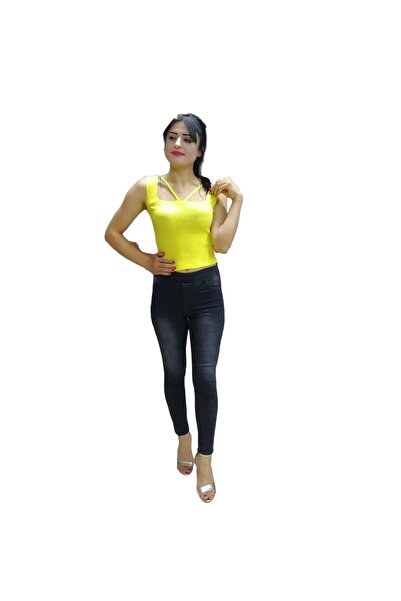 AZEM KOTÇU Kadın Kot Pantolon Toparlayıcı Full Likra Beli Lastikli Yüksek Bel Büyük / Küçük Beden- Füme