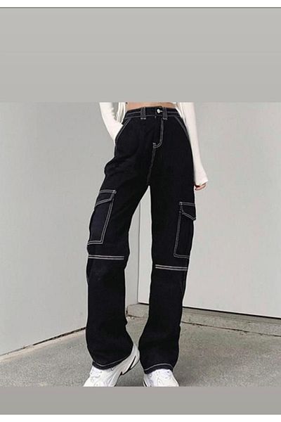 Touz Moda Reverse Stitch Black Cargo Pants