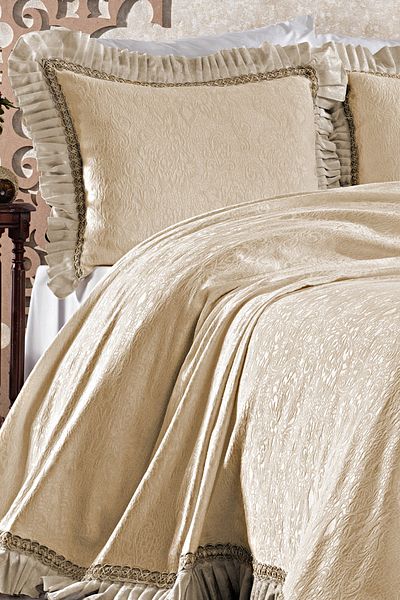 Evlen Home Collection Дантелено двойно покривало Umay Cappuccino (7 части) | Комплект зестра