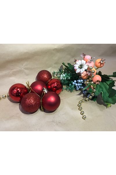 Deniz Party Store Red Christmas Tree Ornament Ball 6 Pieces 4 Cm