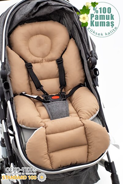 mordesign Bebek Arabası Minderi, Bel Destekli, Plain Desen, Çift Taraflı, Kahverengi