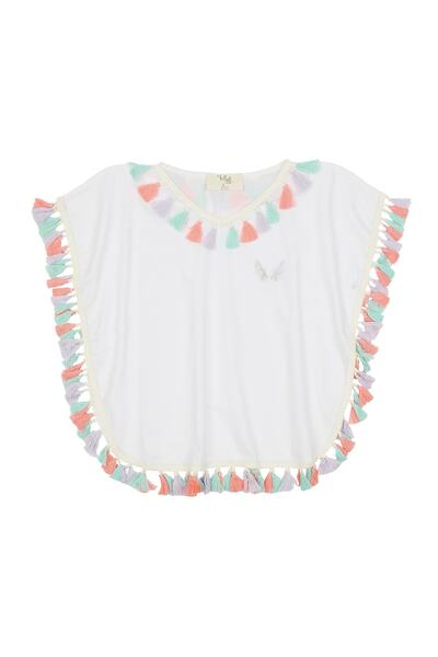 Lally Things Kız Çocuk Beyaz Yazlık Püsküllü Pareo