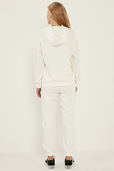 MEECY Set de trening pentru femei cu glugă albă cu buzunar cangur