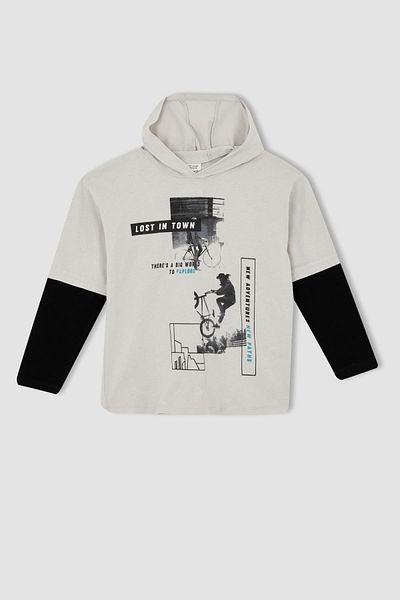 DeFacto Boy's Oversize Fit Hooded Long Sleeve T-Shirt