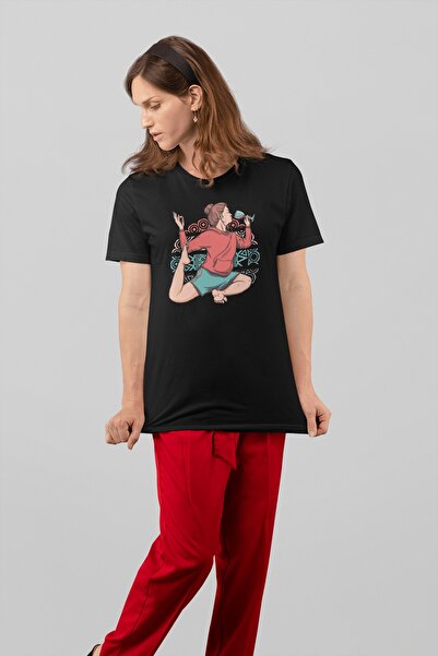 ErTaPassage تي شيرت نسائي بطبعة يوجا أسود - T4246484