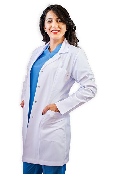 KOŞAR TEKSTİL Shirt Collar Medium Length White Female Doctor Teacher Nurse Lab Coat
