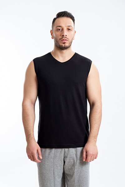 SEASOUL Ανδρικό μαύρο μπαμπού αμάνικο μπλουζάκι