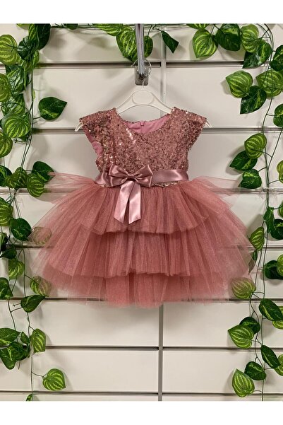 Pumpido Pembe Pullu Abiye Kız Çocuk Elbisesi 1-7 Yaş