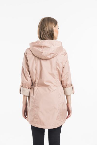 ladyzey Kadın Kapüşonlu Beli Lastkli Katlanabilir Kol Astarlı Trençkot