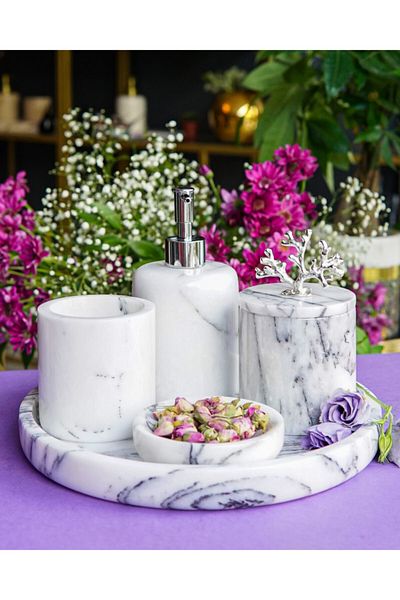 mar&more 5-Piece Marble Purple Rollin Bathroom Set