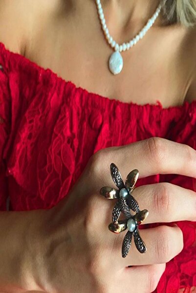 Ceso Accesories Hematit Taşlı Inci Yüzük