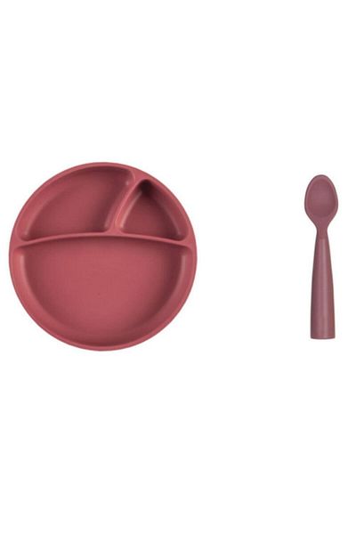 OiOi Portion Vacuum Plate + Nam Nam Spoon Claret Red