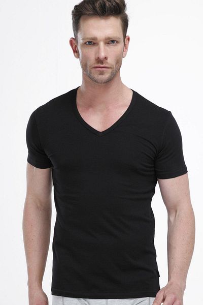 Malabadi Men's V-Neck Modal Short Sleeve Bodysuit; Black, White