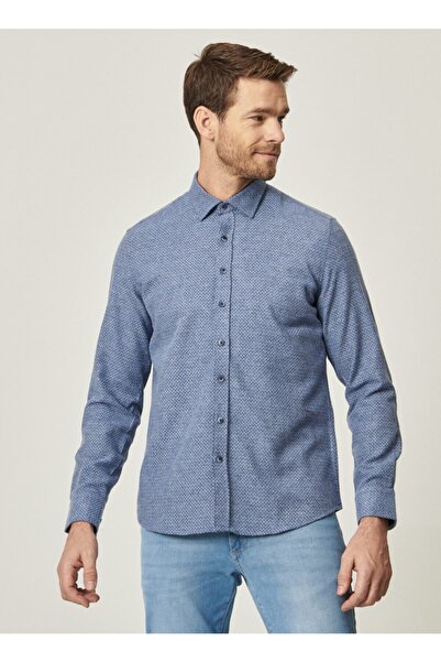 ALTINYILDIZ CLASSICS Erkek Lacivert-mavi Tailored Slim Fit Dar Kesim Klasik Gömlek Yaka Kışlık Gömlek