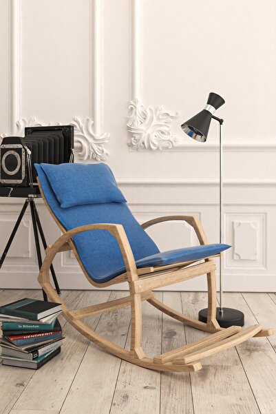 Mobildeco Vezir Ahşap Sallanan Sandalye Dinlenme Koltuğu Koyu Mavi