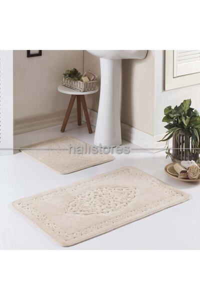 Halıstores Pamuklu Klozet Takımı 2li Osmanlı Bej