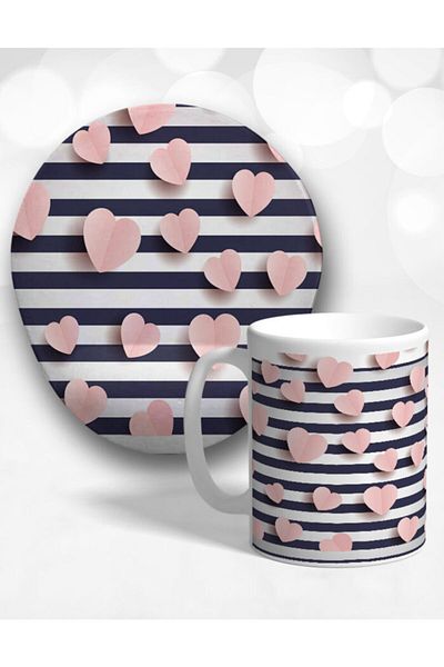 Onartem Flying Hearts Oval Wrist Support Mouse Pad and Mug Set