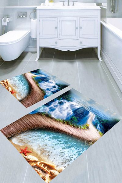 MODANOİVA Waterfall Path Patterned 2-Piece Bath Mat (50x60 - 60x100)
