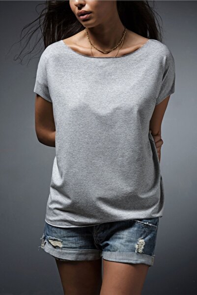 BASIC&CO Eileen Viscose Gray Blouse - Boat Neck, Short Sleeve