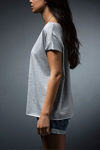 BASIC&CO Eileen Viscose Gray Blouse - Boat Neck, Short Sleeve