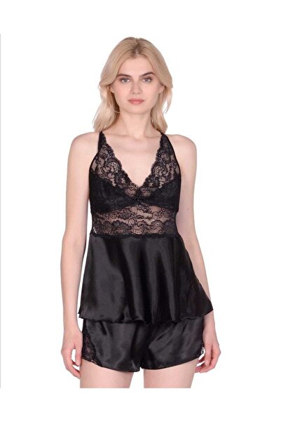 Lingerie Elite Koleksiyonu Ipek Saten Şortlu Takım