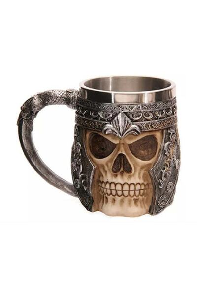 Genel Markalar 3 Boyutlu Kasklı Kuru Kafa Tasarımlı Kupa Bak