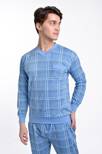 AYSUN TEKSTİL Pijamale pentru bărbați din țesătură tricotată Vyaka de calitate, cu maneci și picioare, cu manșete cu nervuri