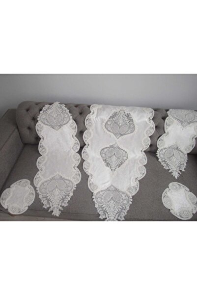 Özer Tekstil طقم غرفة معيشة مخملية برباط فرنسي مكون من 5 قطع