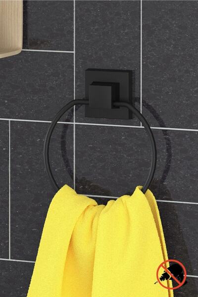 Teknotel Delme Vida Matkap Yok! Easyfıx Yapıskanlı Yuvarlak Havluluk Mat Siya...