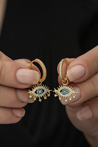 Nereze Kadın 925 Ayar Gold Renk Sallantılı Göz Küpe