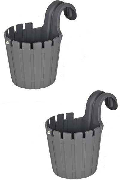 BİOONDE Antrasit Akasya Askılı Duvar Balkon Saksı 2 Adet , Askılı 2'li Antras...