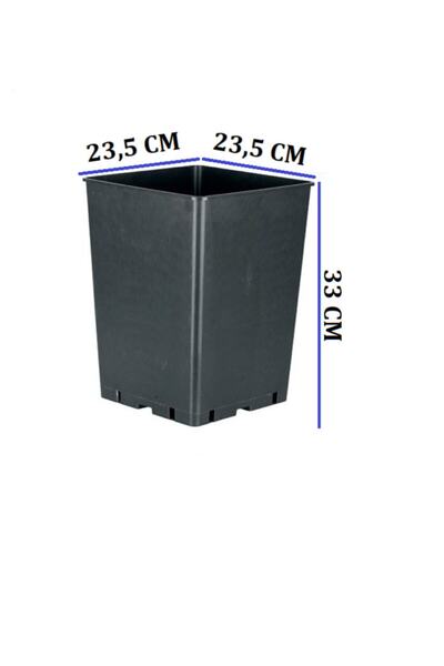 Asenya Kare Üretim Saksı 23,5x33 Cm 15 Lt 1 Adet Üretim Saksısı Siyah Saksı P...