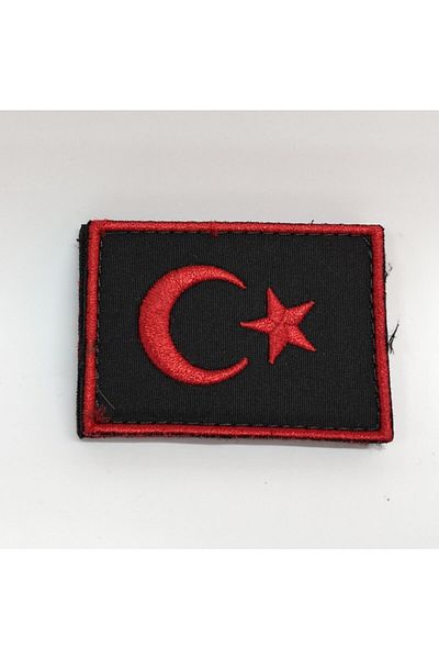 Silyon Askeri Giyim علم تركي مستدير أحمر أسود رقعة/حجاب