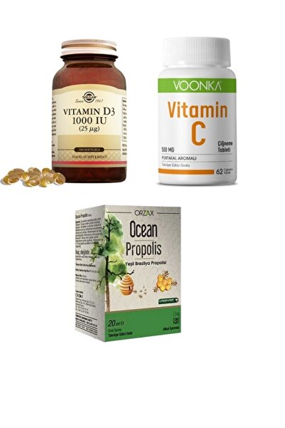 Solgar Vitamin D3 1000 Iu 100 Kapsül + Voonka Vitamin C 500 Mg 62 Çiğneme Tab...