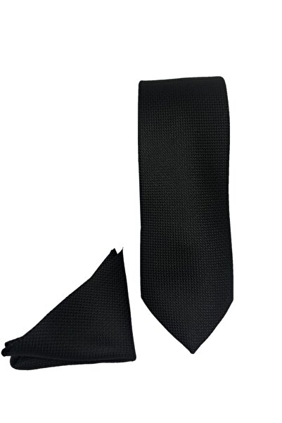 TUFAN KRAVAT ربطة عنق رفيعة من القماش الأسود/المنسوج مع منديل